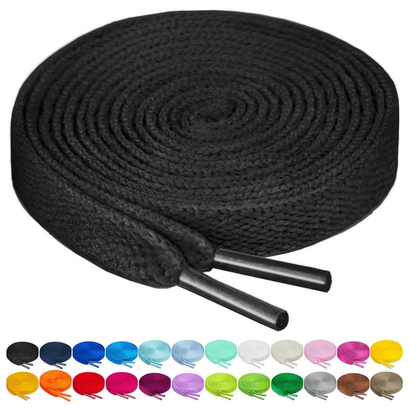 Birch Shoelaces in 27 Colors Flat 5/16" Shoe Laces in 4 Different Lengths (56" (142cm), Black) - Image 1